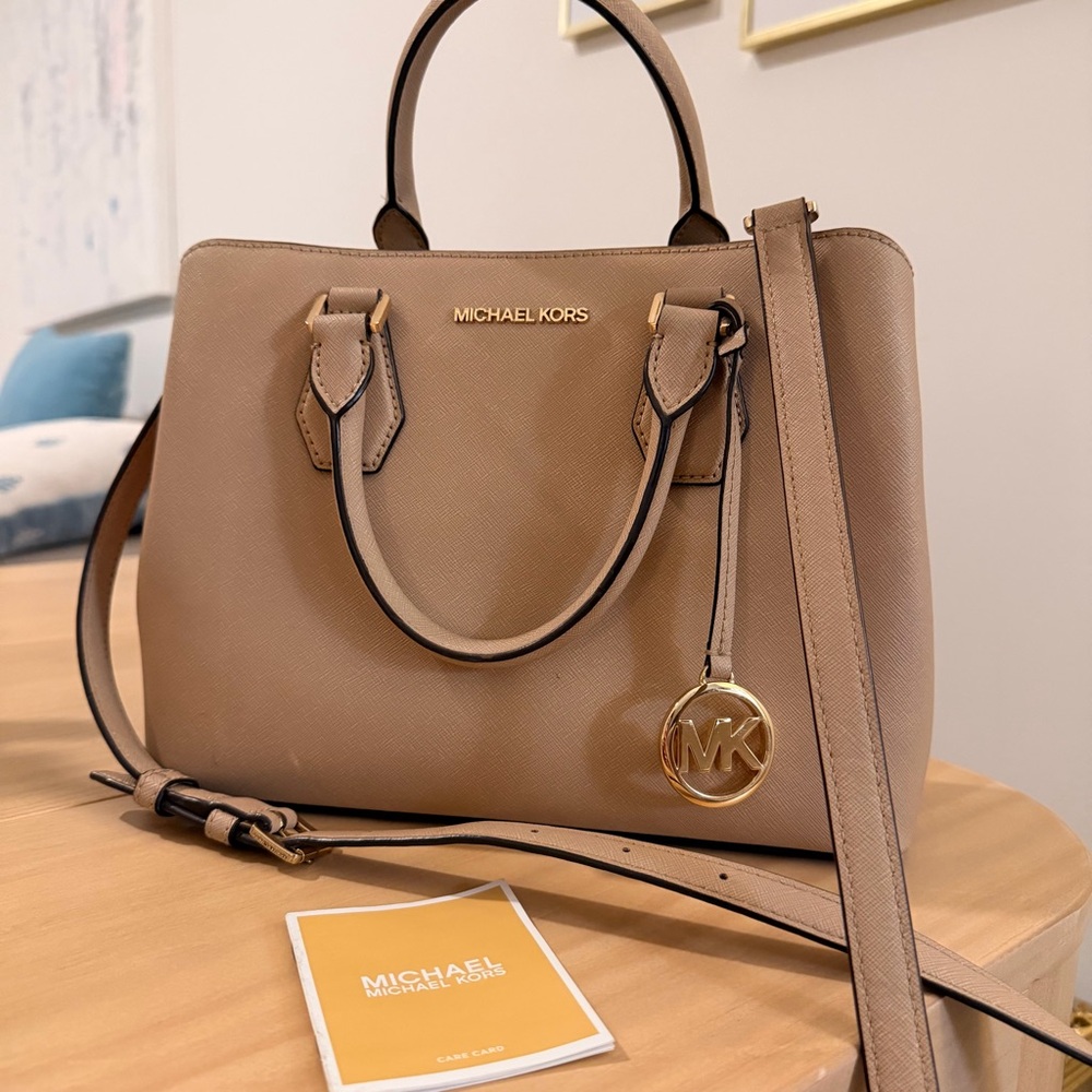 Michael Kors Taupe Saffiano Leather Tote with Gold Hardware